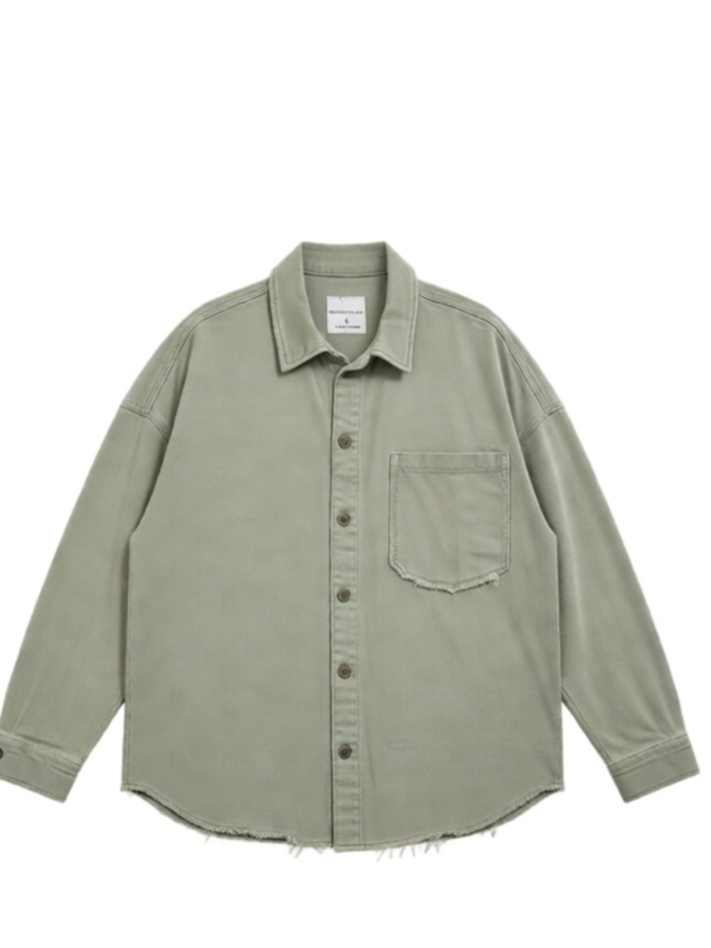 Celebrity Pink Women’s Sage Green Button-Down Distressed Shirt Jacket (Shacket)